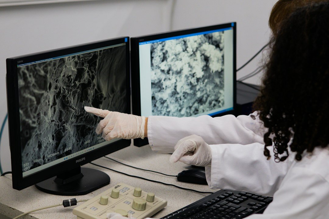 researcher analyzing data
